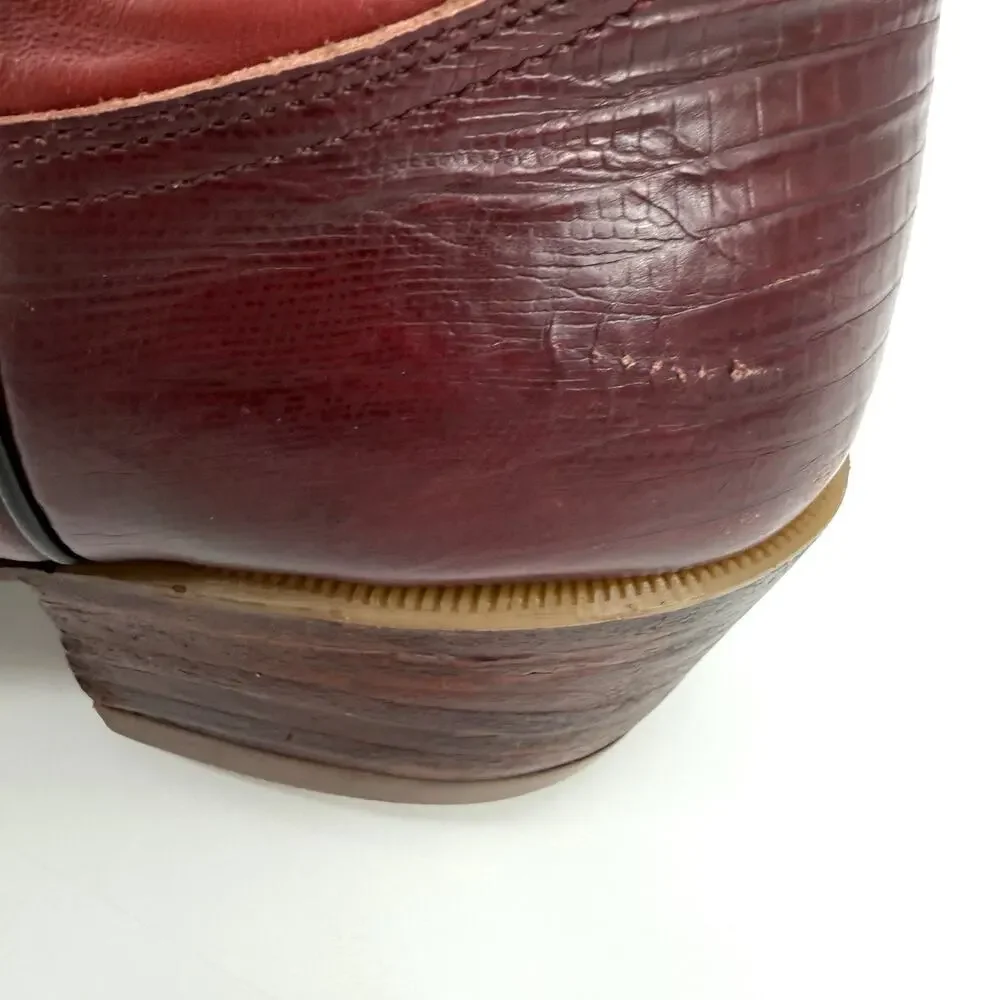 VTG Siete Leguas Red Leather Lizard Embossed Thunderbird Cowboy Boots Size 10E